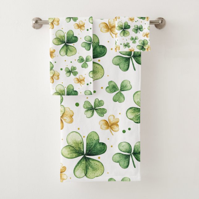 Conjunto De Toalhas Padrão de Trevo de Água • Verde e Dourado (Insitu)