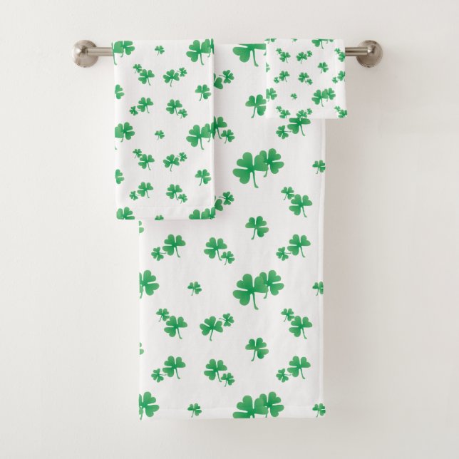 Conjunto De Toalhas Padrão de Trevo Irlandês Verde Gradiente (Insitu)