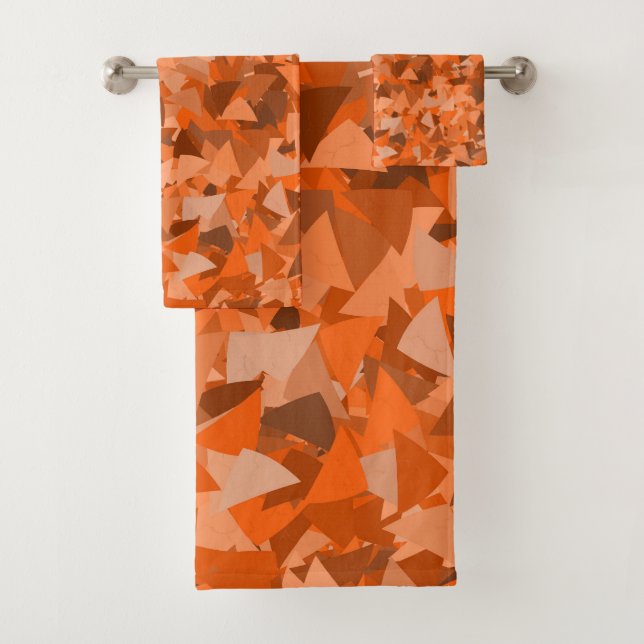 Conjunto De Toalhas Padrão de Triângulo Castanho Laranja (Insitu)