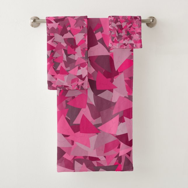 Conjunto De Toalhas Padrão de Triângulo Cinza Rosa (Insitu)