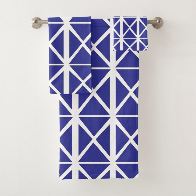 Conjunto De Toalhas Padrão de Triângulo Geométrico Branco Azul (Insitu)