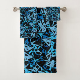 Conjunto De Toalhas Padrão de Triângulo Preto Azul