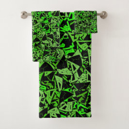 Conjunto De Toalhas Padrão de Triângulo Preto Verde