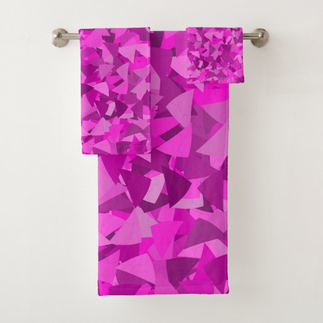 Conjunto De Toalhas Padrão de Triângulo Roxo Rosa (Insitu)