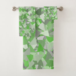 Conjunto De Toalhas Padrão de Triângulo Verde Cinza