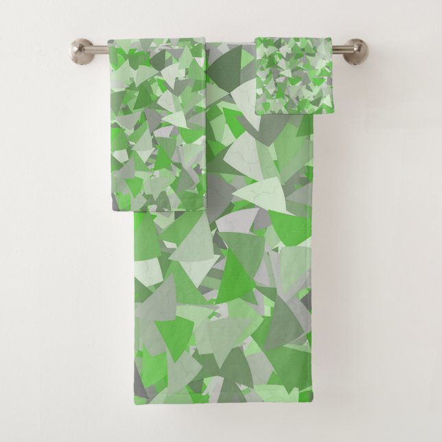 Conjunto De Toalhas Padrão de Triângulo Verde Cinza (Insitu)