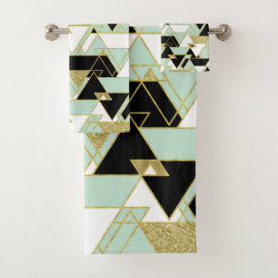 Conjunto De Toalhas Padrão de Triângulos do Glama Preto Dourado da Cas