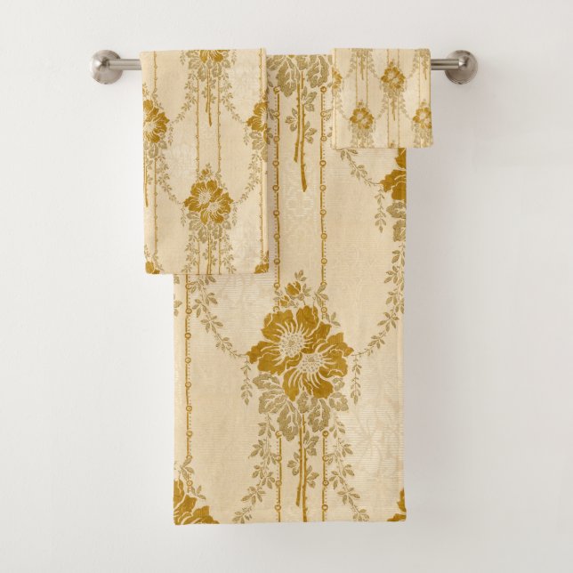 Conjunto De Toalhas Padrão de Troca Floral Dourada Elegante Vintage (Insitu)
