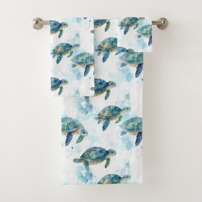 Conjunto De Toalhas Padrão de Turtugas em Aquarela (Insitu)