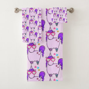 Conjunto De Toalhas Padrão de Unicórnio Bonito em Óculos Formatados pe