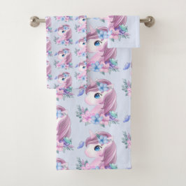 Conjunto De Toalhas Padrão de Unicórnio de Bebê Cento e Mágico