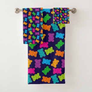 Conjunto De Toalhas Padrão de Ursinhos Gummy