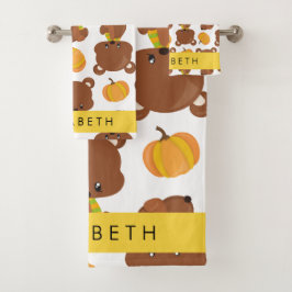 Conjunto De Toalhas Padrão De Ursos, Ursos Bonitos, Abóbora, Seu Nome