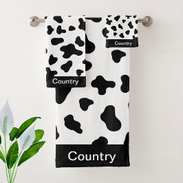 Conjunto De Toalhas Padrão de vaca preto e branco Country Chic 