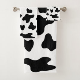 Conjunto De Toalhas Padrão de Vaca Preto e Branco Moderno e Bonito 