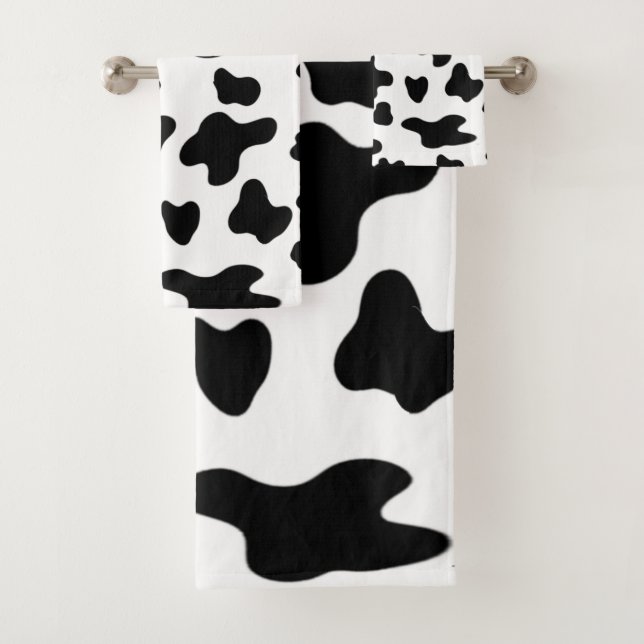Conjunto De Toalhas Padrão de vaca preto e branco moderno e bonito (Insitu)