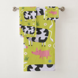 Conjunto De Toalhas Padrão De Vacas E Suínos