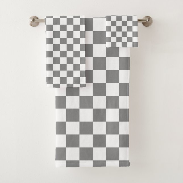 Conjunto De Toalhas Padrão de Verificação Branco da Cinza Cinza (Insitu)