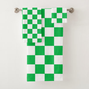 Conjunto De Toalhas Padrão de Verificação Branco Verde