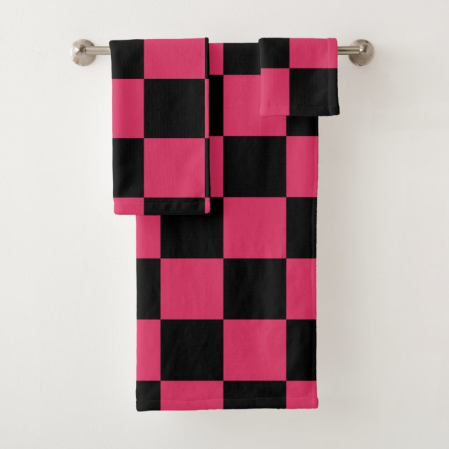 Conjunto De Toalhas Padrão de Verificação Rosa Preto e Cerise (Insitu)