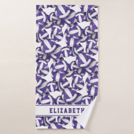 Conjunto De Toalhas Padrão de volicbolas de meninas personalizado roxo