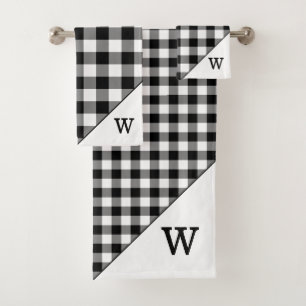 Conjunto De Toalhas Padrão de Xadrez de Buffalo Branco Preto Monogram