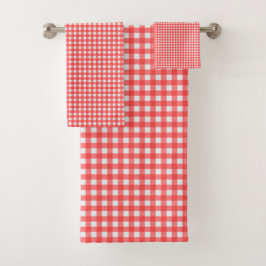 Conjunto De Toalhas Padrão de Xadrez de Gingham Vermelho Retro