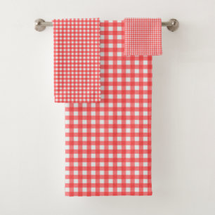 Conjunto De Toalhas Padrão de Xadrez de Gingham Vermelho Retro
