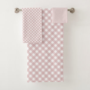 Conjunto De Toalhas Padrão de Xadrez de Sombreado Rosa Maciço Minimali