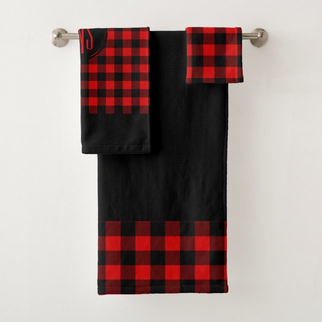 Conjunto De Toalhas Padrão de Xadrez do Red Black Lumberjack Buffalo (Insitu)