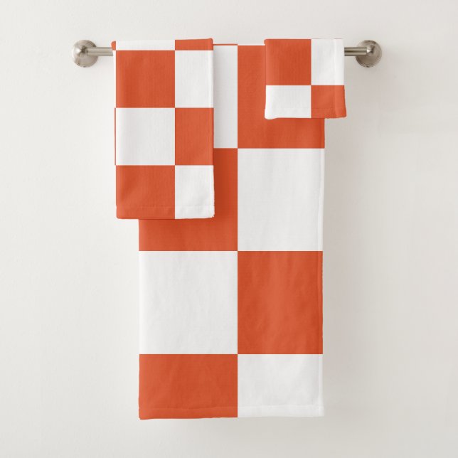 Conjunto De Toalhas Padrão de Xadrez Laranja e Branco (Insitu)