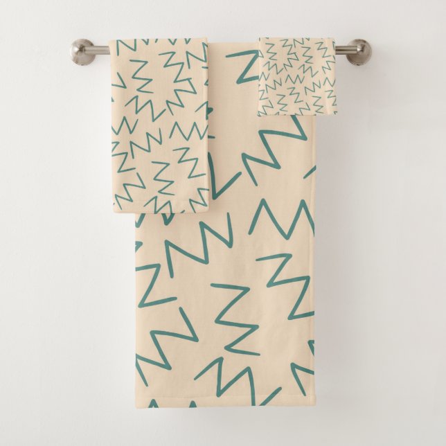 Conjunto De Toalhas Padrão de Zig Zag Azul bege (Insitu)