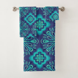 Conjunto De Toalhas Padrão Decorativo Blue Snowflake Boho