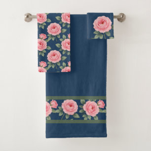 Conjunto De Toalhas Padrão decorativo botânico de rosas cor-de-rosa ex