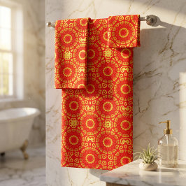 Conjunto De Toalhas Padrão Decorativo Dourado e Na moda vermelho