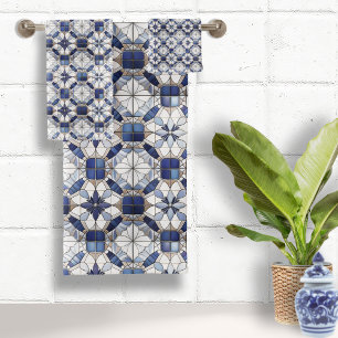 Conjunto De Toalhas Padrão do Azulejo marroquino mosaico nº 2 Blue ID1
