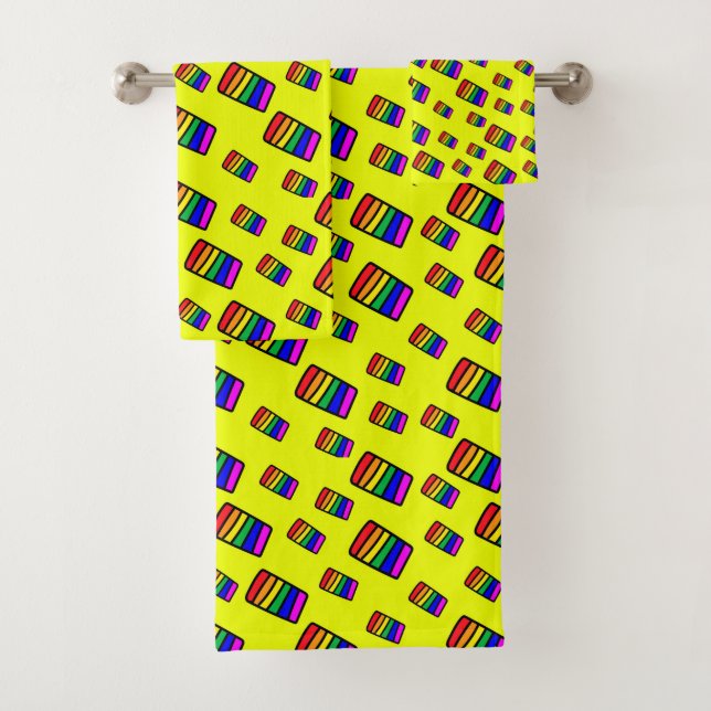 Conjunto De Toalhas Padrão do bloco Funky Neon Rainbow (Insitu)
