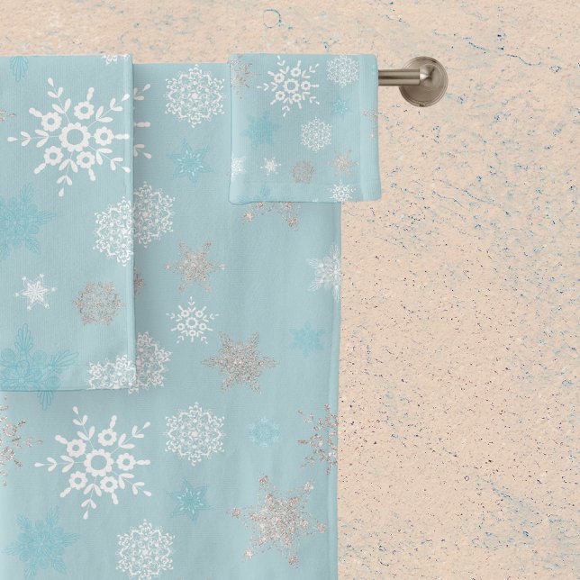 Conjunto De Toalhas Padrão do Floco de Neve Azul de inverno (Criador carregado)