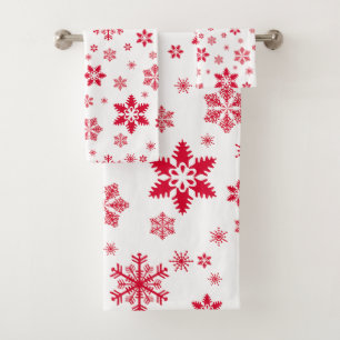 Conjunto De Toalhas Padrão do Floco de Neve, Flocos de Neve Vermelhos,
