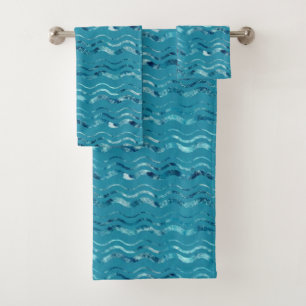Conjunto De Toalhas Padrão do Mar Azul Onda
