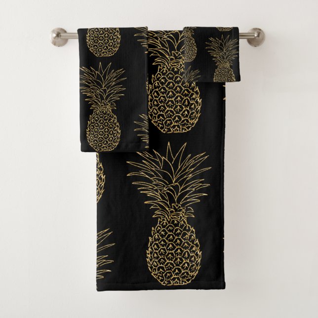 Conjunto De Toalhas Padrão Dourado de abacaxi de tendência (Insitu)