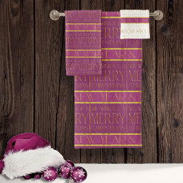Conjunto De Toalhas Padrão Dourado de Natal magenta nº 35b ID1009