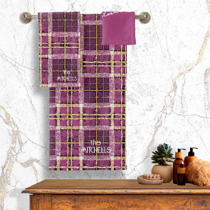 Conjunto De Toalhas Padrão Dourado de Natal magenta nº 7 ID1009