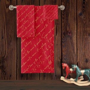 Conjunto De Toalhas Padrão Dourado de Tipografia Natal Vermelha nº 36
