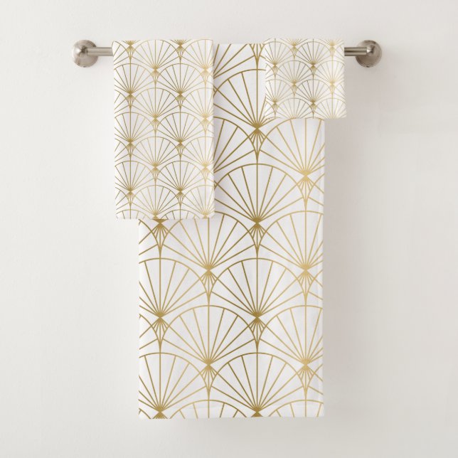 Conjunto De Toalhas Padrão Dourado e branco Art Deco 2 (Insitu)