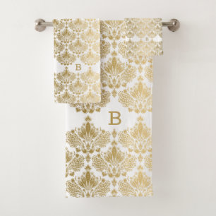 Conjunto De Toalhas Padrão Dourado e branco dos damascos florais