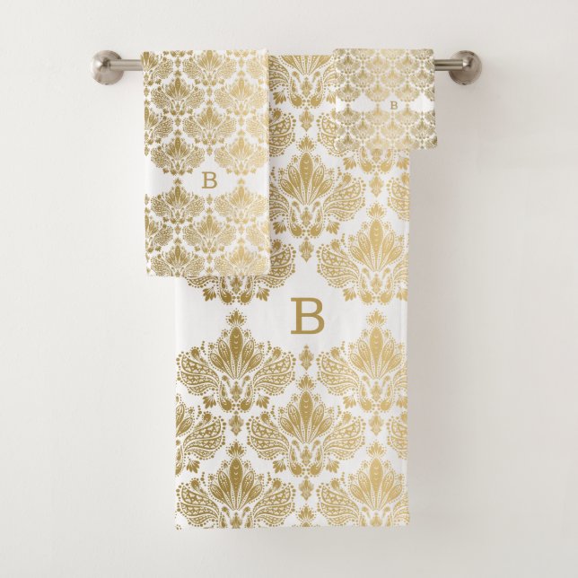 Conjunto De Toalhas Padrão Dourado e branco dos damascos florais de co (Insitu)