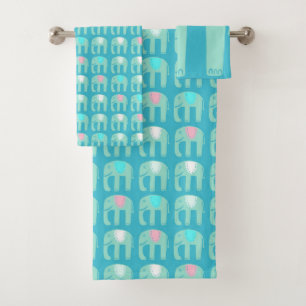 Conjunto De Toalhas Padrão Elefante Aqua