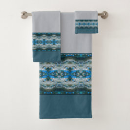 Conjunto De Toalhas Padrão em Cinzas e Faixa Azul acentuado