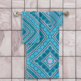 Conjunto De Toalhas Padrão Étnico de Boho Azul de Casa Azul Turquesa